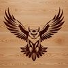 Whimsical Owl in Flight A detailed illustration of a flying owl with feathers and sharp talons.