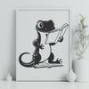 Whimsical Wildlife Reading Scene A stylized illustration of a salamander reading a book in a serene environment.