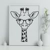 Giraffe Silhouette with Accessories A vector illustration of a giraffe wearing glasses, depicted in a simple design.
