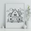 A 2D illustration of a house with basic architectural features, suitable for cutting or printing.
