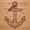 A simple line drawing of an anchor with rope and a nautical theme.
