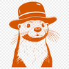 Close-up illustration of a curious otter animal wearing a hat.