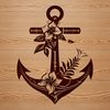 Nautical anchor symbol with floral details, ideal for vector designs and cutting machine projects.