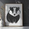 European Badger Wildlife Illustration A detailed illustration of a European badger in a natural habitat setting.