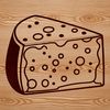 A cut-out illustration of a wedge-shaped cheese with rounded edges.
