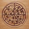 A vector graphic of a single slice and whole pizza, ideal for use in graphics design projects or as a stencil template.