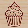 Vector graphic design of a single serving dessert cake on a plate.