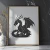 An intricate vector drawing of a fire-breathing dragon, perfect for use in digital graphics and commercial projects.