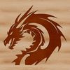 A detailed illustration of a mythical creature's head with scales and flames.