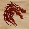 Mythical creature illustration of a dragon's head with intricate design details.