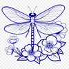 An intricately designed vector illustration of a dragonfly in floral-inspired surroundings.