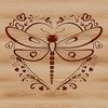 A colorful digital illustration of a dragonfly with love hearts surrounding its body.