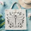 Vibrant Dragonfly Illustration with Floral Elements A colorful illustration of a dragonfly in flight, surrounded by floral elements.