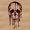 Vector Skull Silhouette with Splatters A gothic-inspired skull design with drips and splatters in a vector format.