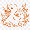 Waterborne Wonders A single duck standing on water, surrounded by leaves and flowers.