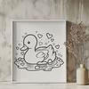 Quacking Love A simple illustration of a duck with love hearts surrounding its body.