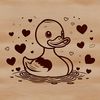 A stylized illustration of a duck in a simple design.