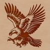 Close-up depiction of an eagle's head and wings spread wide.
