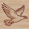 A simple line drawing of a majestic bird in flight, featuring sharp talons and outstretched wings.