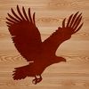 A stylized illustration of a soaring eagle in flight, against a plain background.