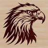 A realistic illustration of a bird's head with sharp talons and feathers.