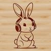 Adorable Rabbit Silhouette Wearing Headphones Illustration of a sitting rabbit wearing headphones, suitable for vector design and commercial use.