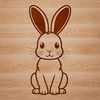 A sitting rabbit with long ears and fluffy fur.