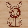 Cute Cartoon Rabbit Wearing Hoodie A stylized illustration of a rabbit wearing a hoody, suitable for vector design and cutting machine projects.