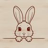 Cute Animal Face SVG Image A close-up of a rabbit's head peeking out from behind a leafy green branch.