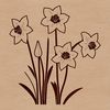 Green and Gold Botanical Art A stylized illustration of a bright yellow daffodil flower with trumpet-shaped petals, surrounded by green foliage.