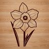 Daffodil Icon in Vector Format A single stem with one daffodil flower, its trumpet-shaped petals facing upwards.