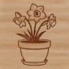 Spring Floral Decoration SVG A single stem daffodil flower in full bloom with green leaves, placed in a small ceramic pot.