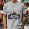 An intricate vector design of a Buddhist temple structure with ornate details.