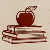 An illustrated apple book design, suitable for educational materials and teacher resources.