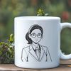 A minimalist illustration of a woman in a professional role, representing the education profession.