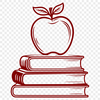 Educational Apple-Shaped Book Illustration A digital illustration of an apple-shaped book with a teacher's desk in the background, suitable for educational purposes.