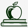 Illustrative Apple Book with Teacher's Desk Background A digital illustration of an open Apple Book with a teacher's desk in the background.