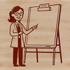 Beautiful Female Teacher Icon A female teacher standing in front of a classroom, representing education and teaching profession.