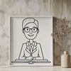 Teacher Silhouette Icon A woman standing in front of a blackboard, representing the profession of education.