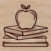 Traditional Schoolbook with Apple Emblem A vector illustration of a traditional style schoolbook with an apple emblem on its cover.