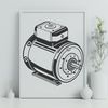 A detailed illustration of a motor with moving parts, suitable for vector design and cutting machine stencils.