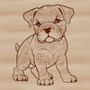 A cartoon-style illustration of a standing bulldog with ornate details.