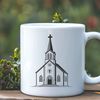 Traditional Christian Place of Worship Illustration A simple illustration of a traditional Christian church with a steeple and a cross.