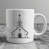 Baptistic Worship Place Symbol A stylized illustration of a traditional Baptist church with a simple design.