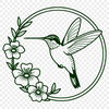 Whimsical Hummingbird in Bloom Illustration of a hummingbird in flight above a garden filled with flowers.