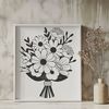Whimsical Garden Blooms Illustration A bouquet of colorful flowers in various shapes and sizes.