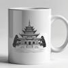 An isolated vector design of a serene Buddhist temple building with ornate details.