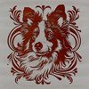 Illustration of a Shetland Sheepdog's head in ornate style.