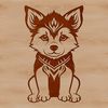 A stylized illustration of a sitting Husky dog with ornate details.