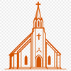 Traditional Church Vector Graphic A detailed illustration of a traditional Catholic church with a prominent steeple and ornate architecture.